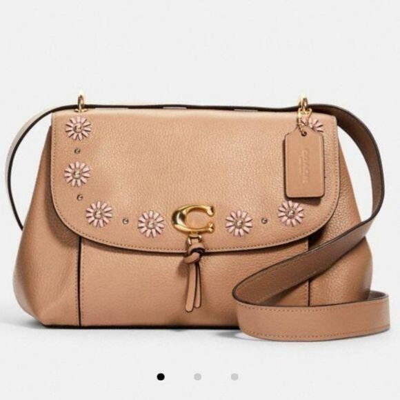 COACH Remi Whipstitch Daisy Embellished Leather Crossbody Shoulder Handbag